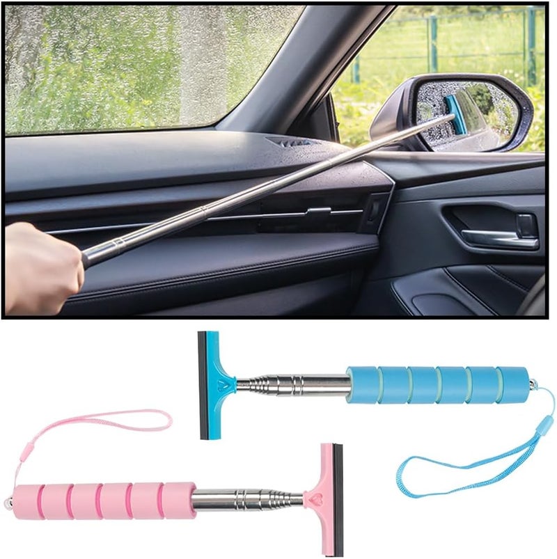 Bittwee 2PCS Car Side Mirror Squeegee, Retractable Auto Rearview Mirror Wiper, All-Purpose Window Squeegee for Cleaning Shower Glass Door, Vehicle Accessories Universal for SUV Truck RV（Blue/Pink） - Image 1